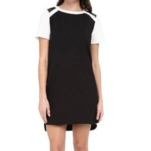 Kensie Colorblock Shift Short Sleeve Retro Skater Textured Dot Sheath Dress